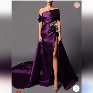 NWT Elegant Purple Off-Shoulder Evening Gown
